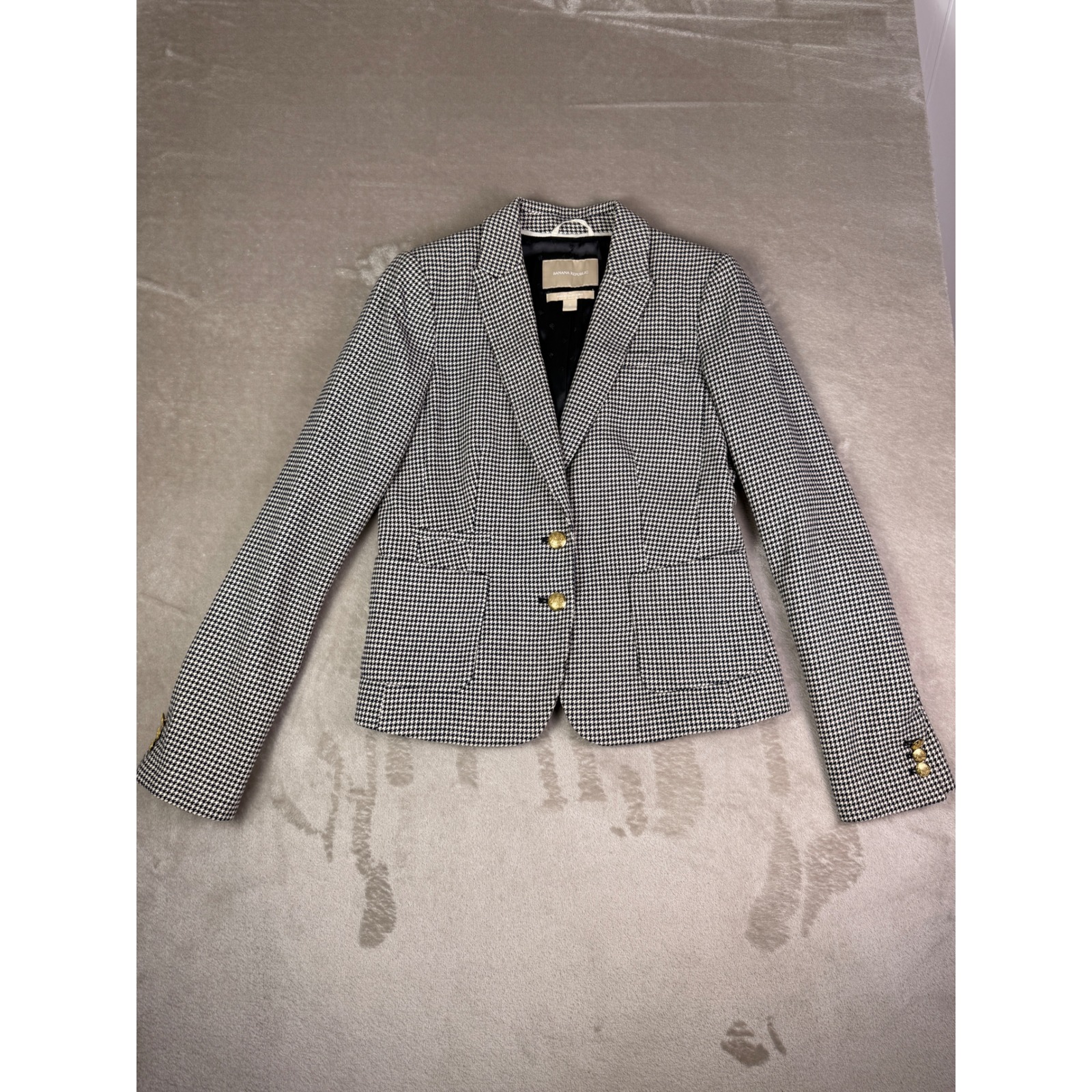Banana Republic Houndstooth Blazer Black White Women Size 6 Italian Cotton